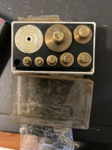 Vintage Travel Small Box Ohaus Scale Fractional Weight Set 1 Pharmacy