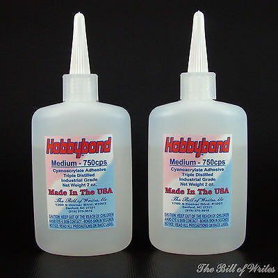 Medium Ca - "super Glue" - Hobbybond - (two) - 2 Oz. Bottles - Cyanoacrylate
