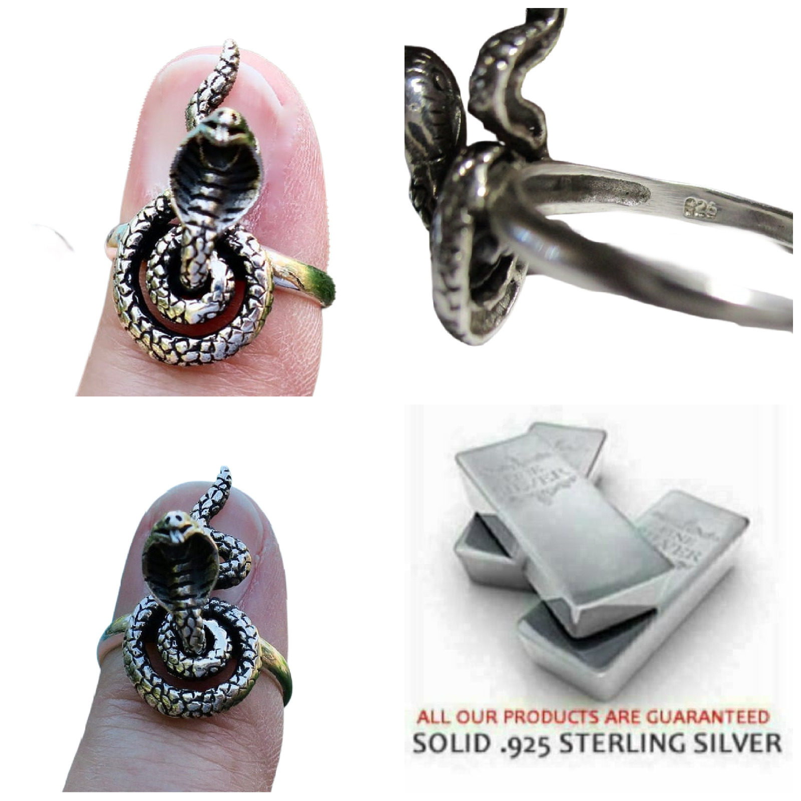 Solid Sterling Silver Cobra Snake Ring Moves And Darts Stamped 925 Size 7 ,8