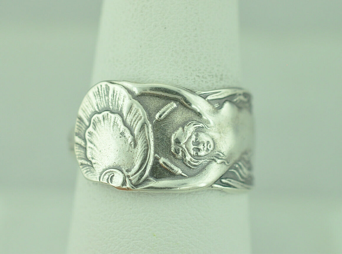 Beautiful 925 Sterling Silver Twin-tailed Mermaid Melusine Spoon Ring