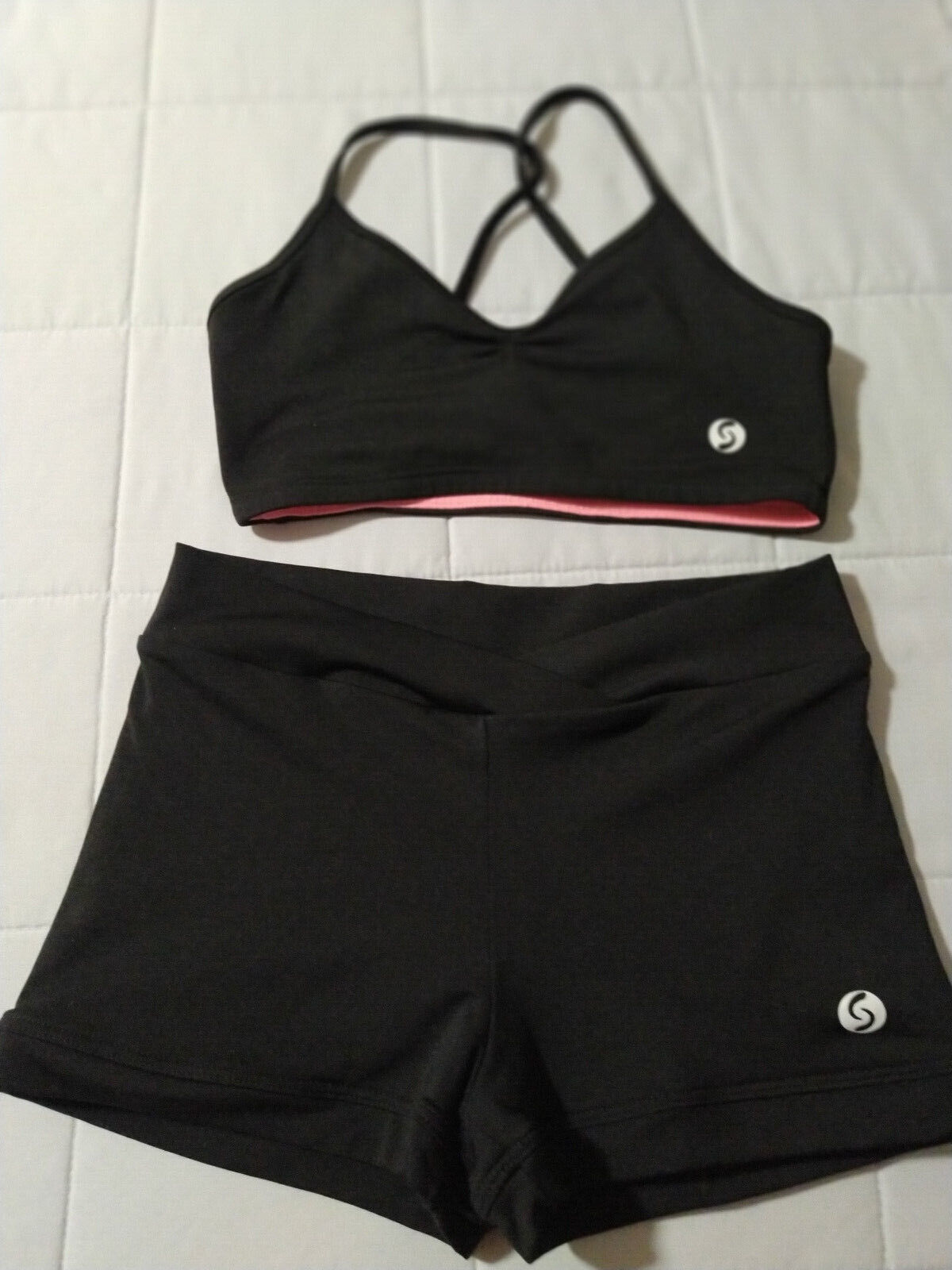 Suffolk Matching Set Black Dancewear Bra/booty Shorts Can Fit Adult Xs/child L