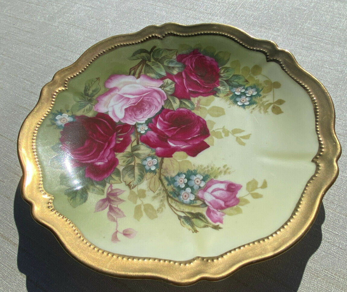 O & Eg Royal Austria "rose Pompadour" Signed 7.5" Gilt Gold Plate