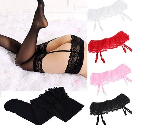 Sexy Thigh High Stockings And Garter Belt Set - Us Seller - Black Red Pink White