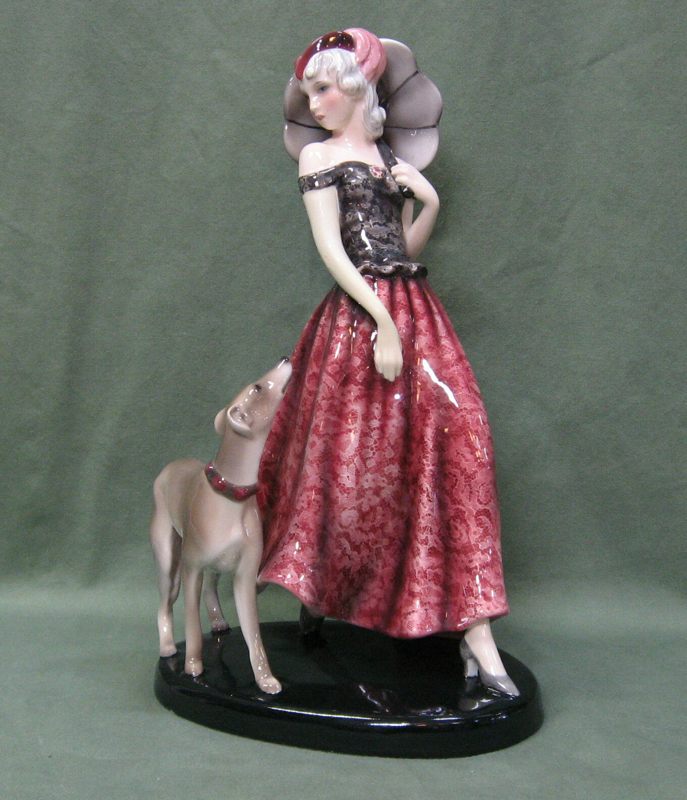 Art Deco Austrian Pottery Lady With Dog, Claire Weiss, Gold Scheider Wien, #7723