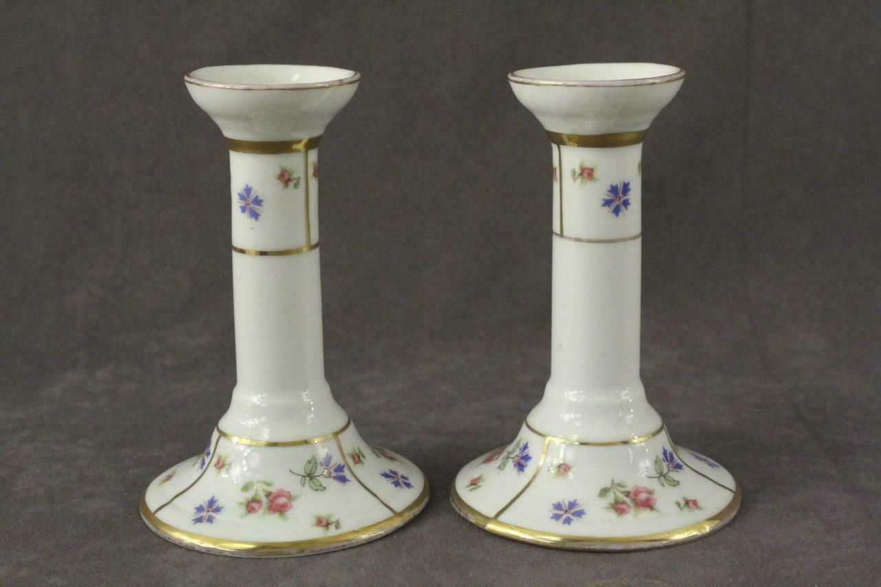 Vintage Porcelain Taper Candleholders Victoria Austria Gold Trim Floral Pattern