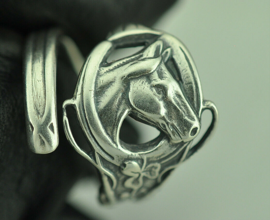 Beautiful 925 Sterling Silver Horse Hat Shamrock Good Luck Spoon Ring