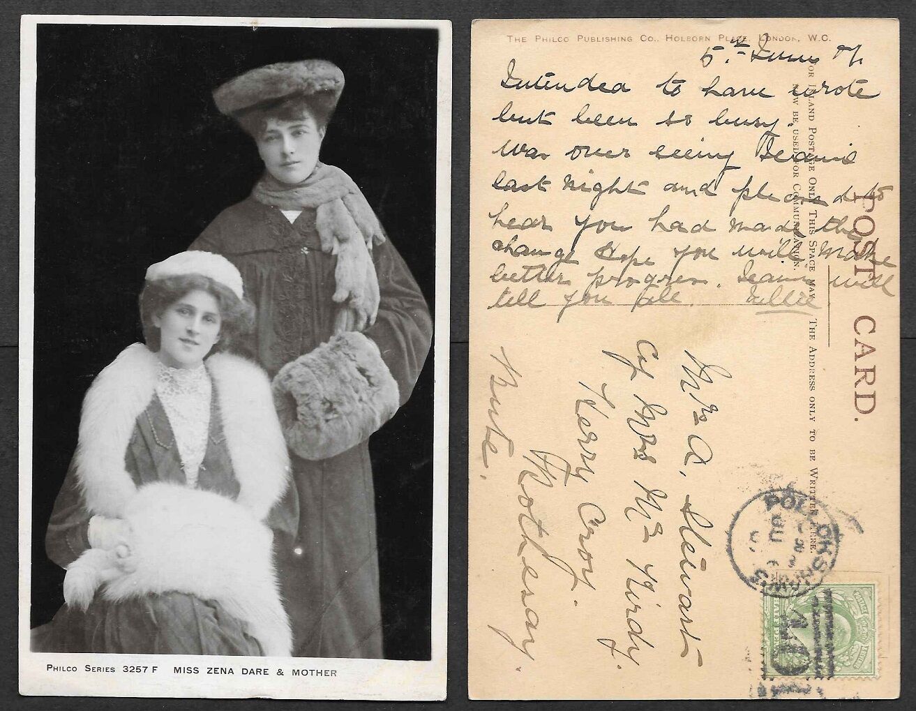 Theatre Actress Photo Postcard - 1907 - Zena Dare And Mother, Philco #3257f