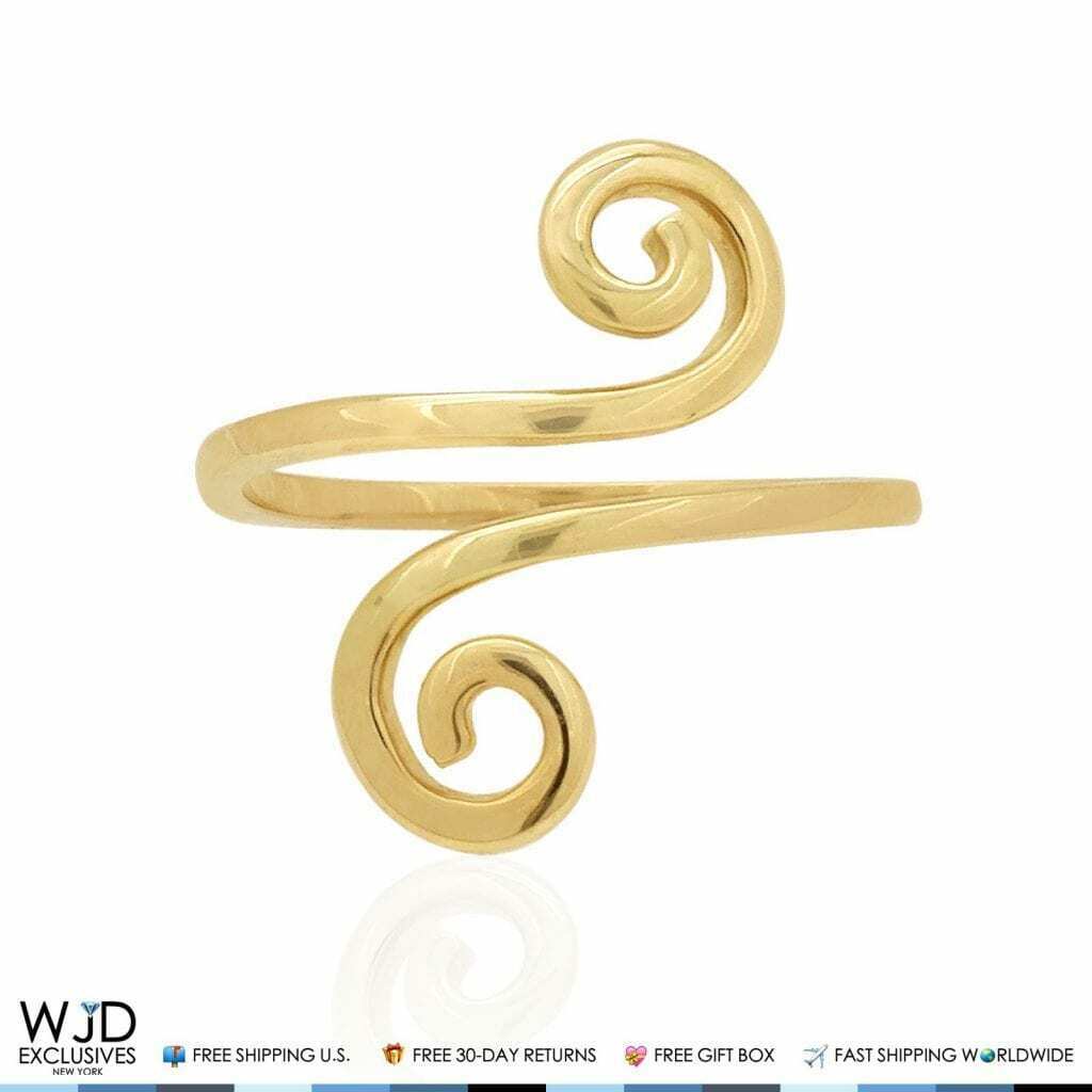 14k Solid Yellow Gold High Polished Fancy Swirl Midi Knuckle Ring