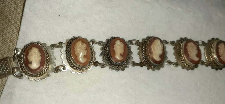 Antique Silver Coral Cameo Bracelet, Handmade, Intact.