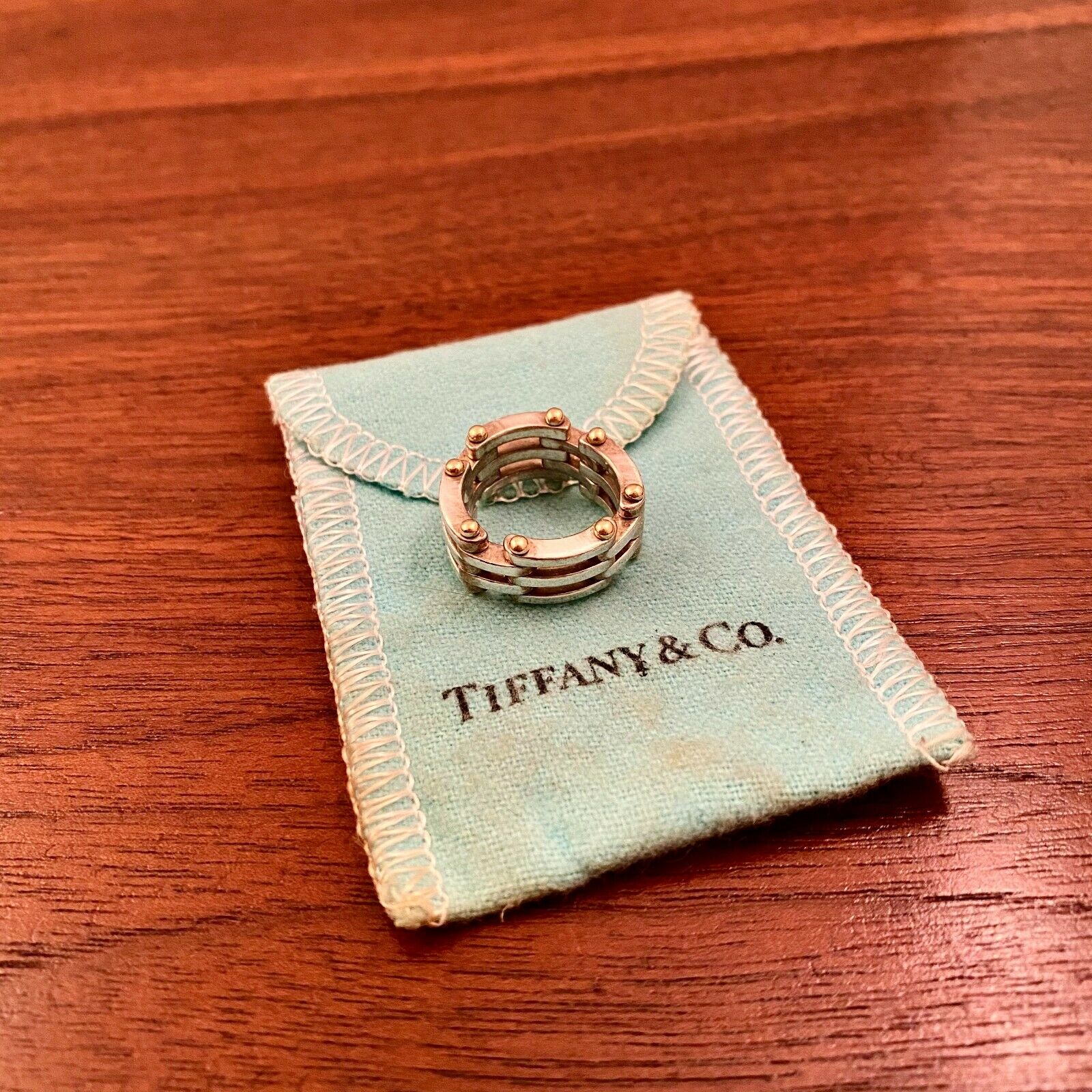 Vintage Tiffany & Co. Sterling Silver & 18k Yellow Gold Gatelink Ring - Size 5.5
