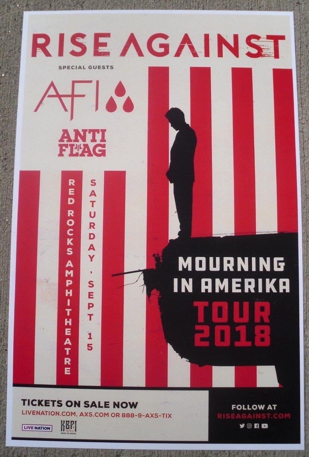 Rise Against / Afi Mourning In Amerika 2018 Red Rocks Concert Flyer 11x17 Poster