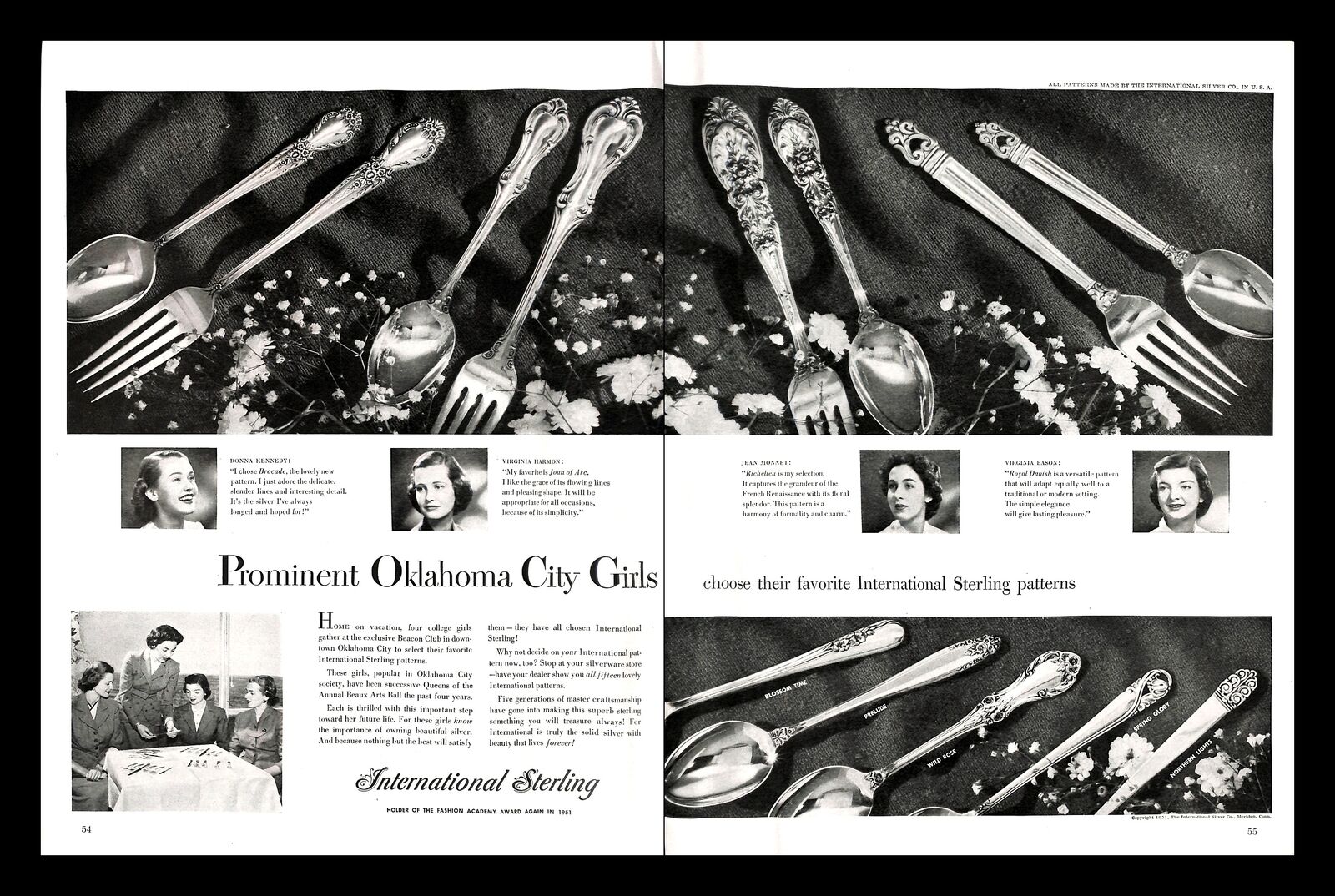 1951 International Sterling Silverware Vintage Print Ad Oklahoma City Girls Club