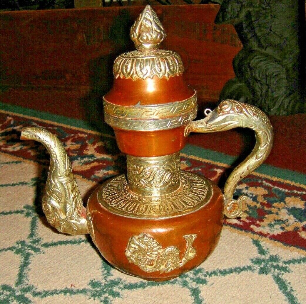 Chinese Arabic Middle Eastern Teapot Elephant Spout Copper Metal Serpents