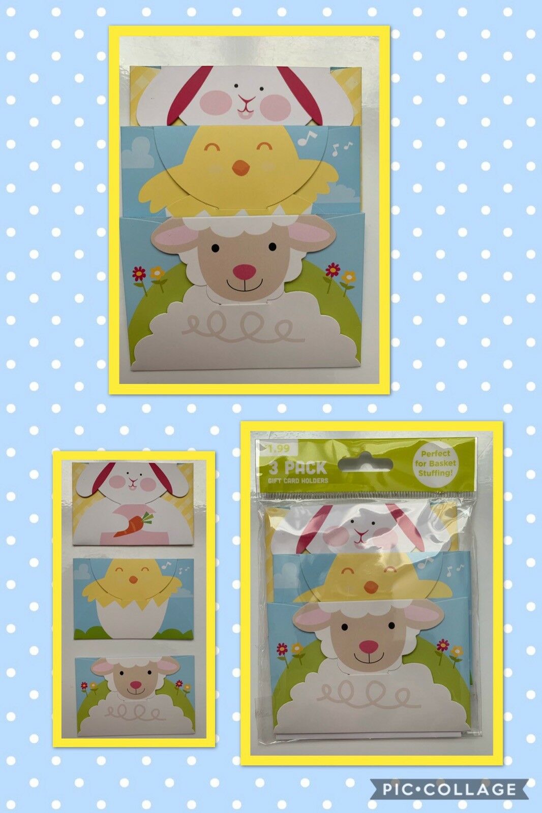 Nip Easter Bunny Lamb Duck  3-pack Gift Card Holder Envelope  Basket Stuffers
