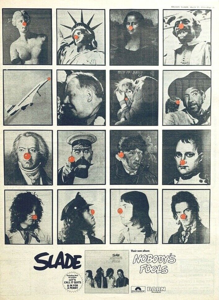 Slade 1976 Vintage Poster Advert Nobody's Fools