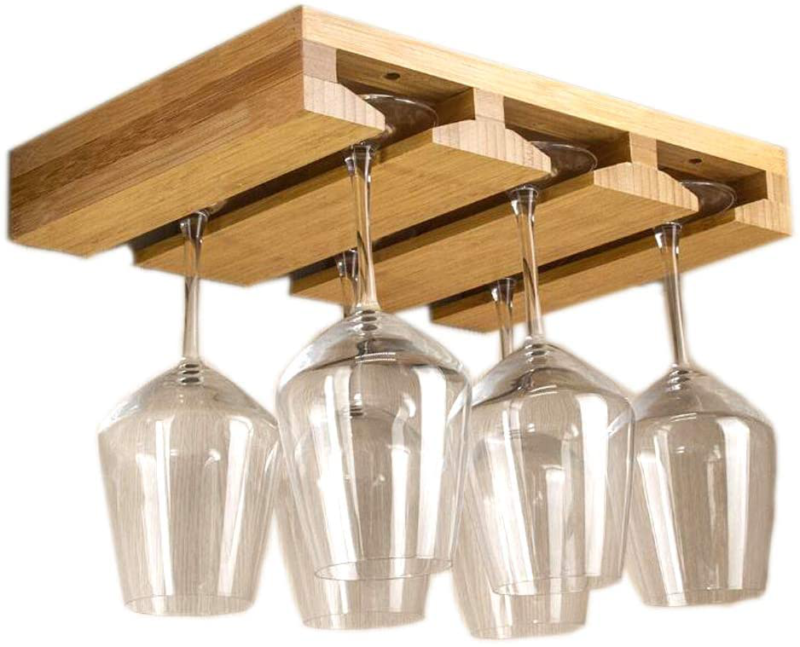 Riipoo Wine Glass Rack Under Cabinet, Wine Glass Holder, Bamboo Stemware Rack Fo