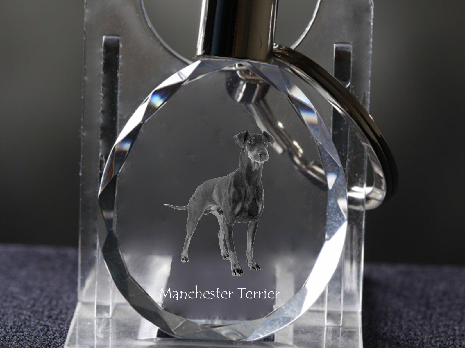 Manchester Terrier, Dog Crystal Round Keyring, High Quality, Crystal Animals Ca