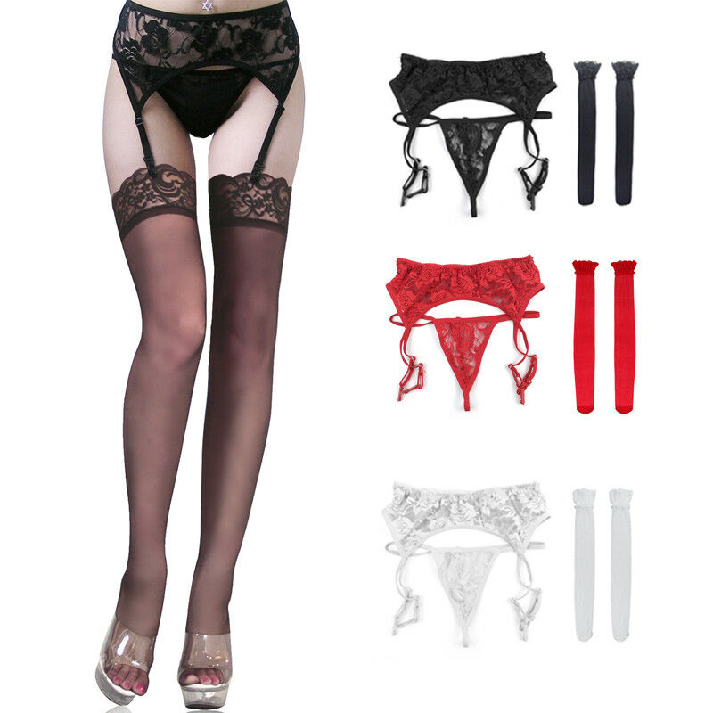 Sexy Women Lady Lace Garter Belt Lingerie Thigh-high G-string Stockings Panties