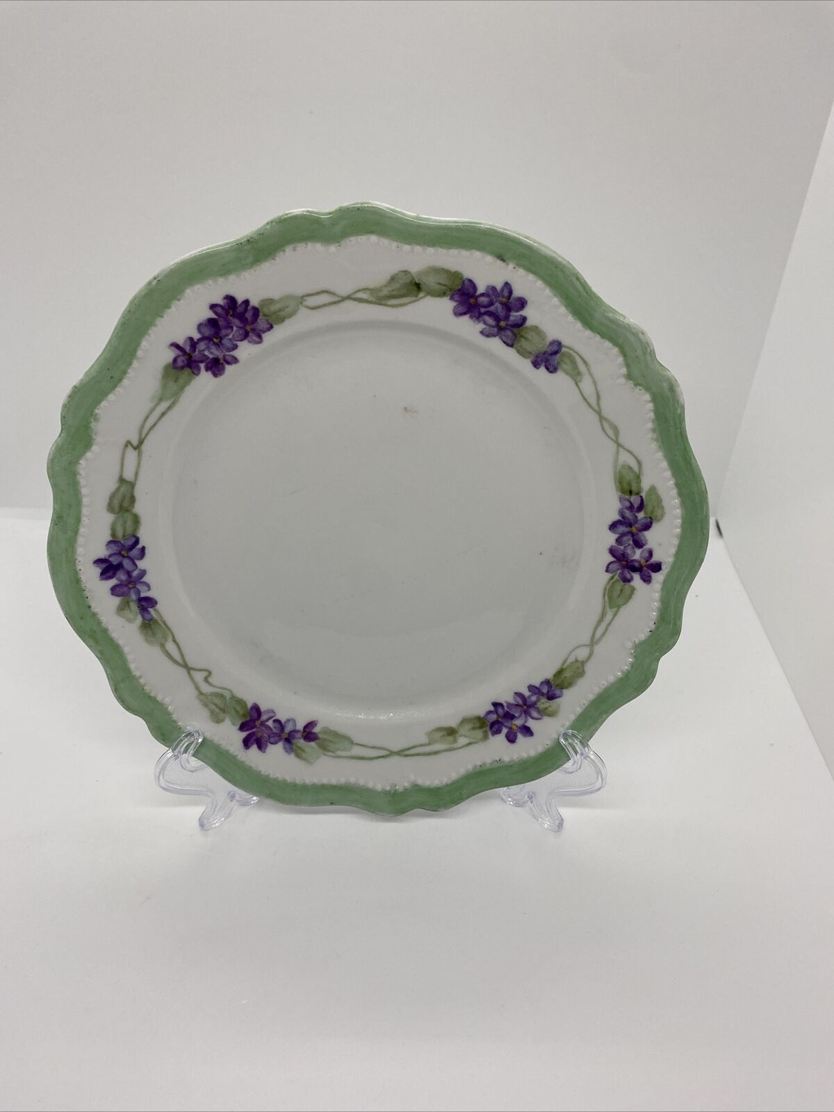 Antique Oeg Royal Austria Plate 8" Mint Green Trim, Purple Flower
