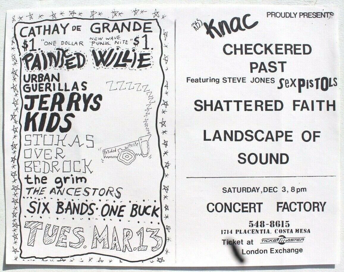Vtg March 13th Painted Willie / Dec 8th (sex Pistols) Ca Rock Concert Flyer