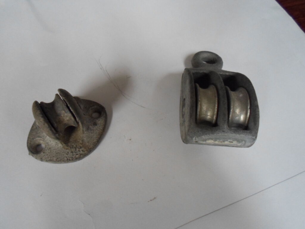 Two Vintage Galvanized Marine Pulleys  -double - Plate - Fixed - Swivel