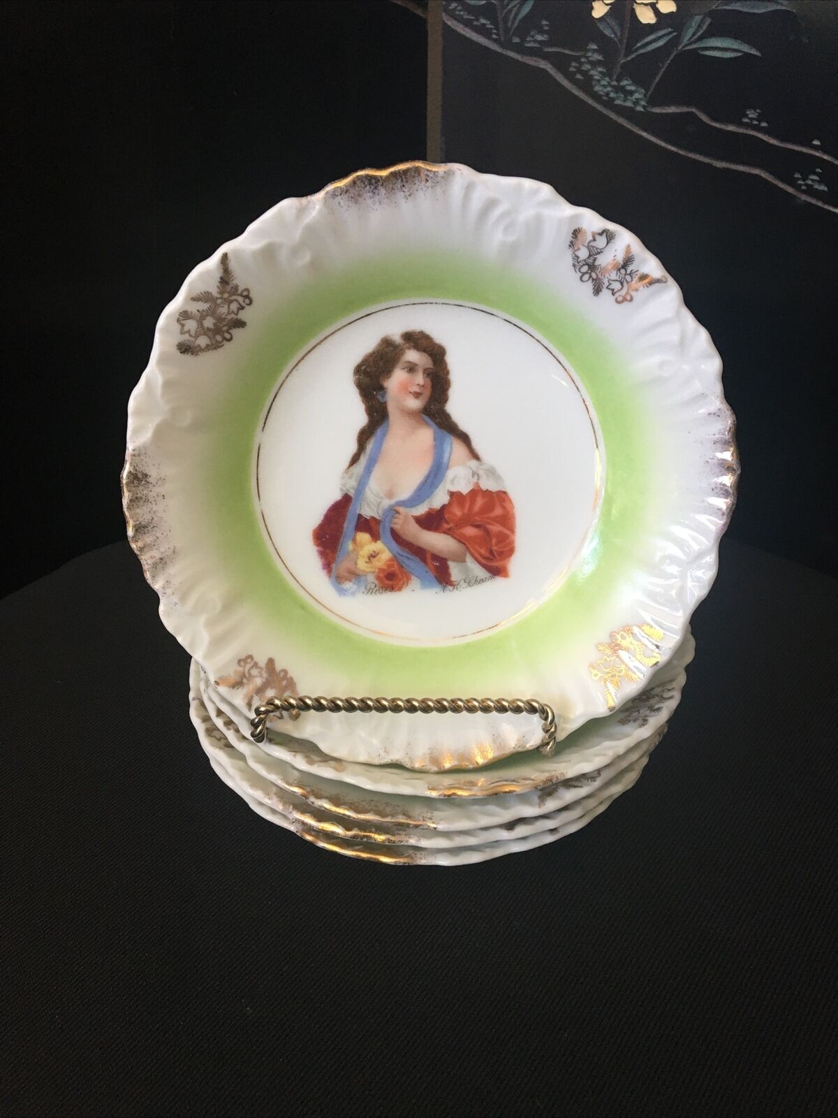 5 Young Maiden With Roses “victoria” Austria Berry Bowls